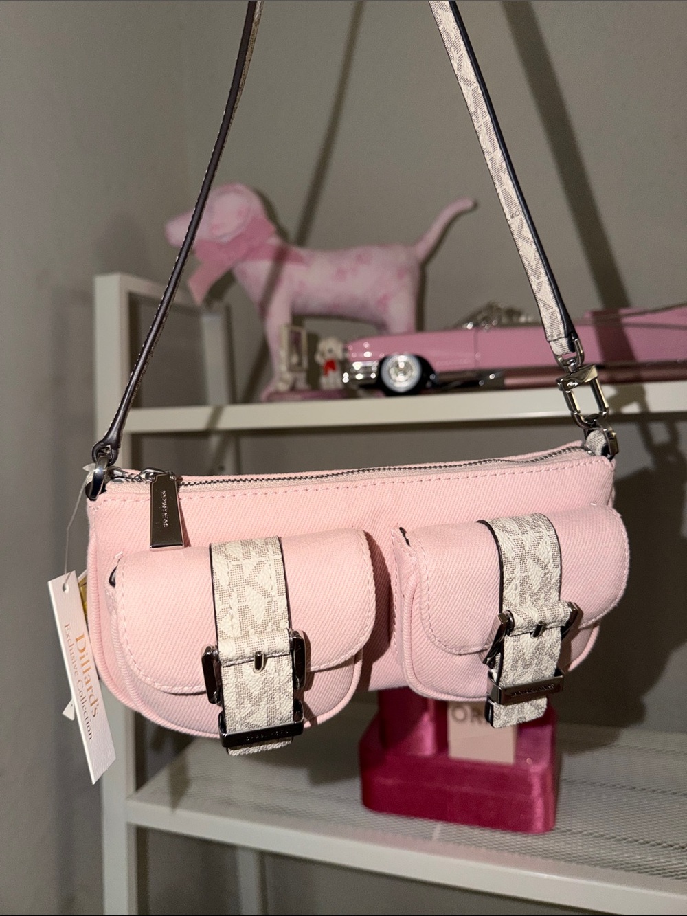 Michael Kors Light Pink Canvas Shoulder with Logo-Trim Pockets